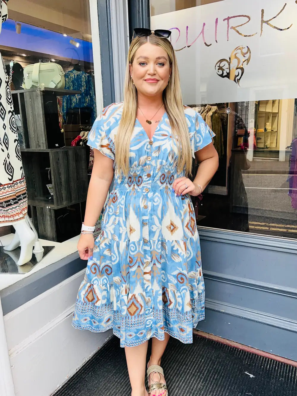 Demi Aztec Midi Dress PALE BLUE