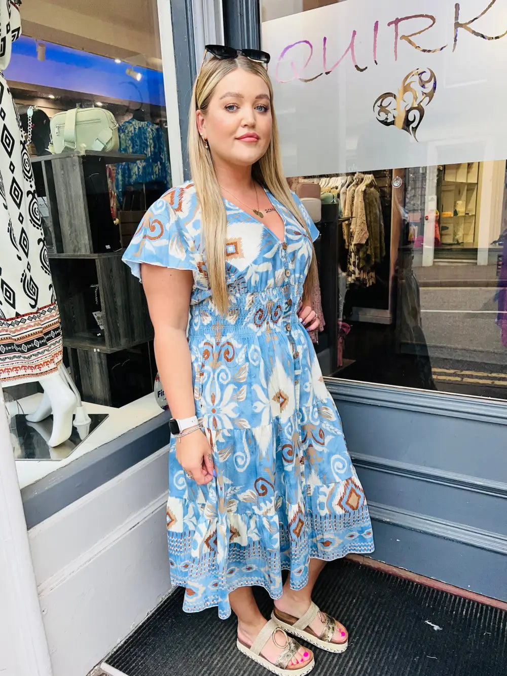 Demi Aztec Midi Dress PALE BLUE