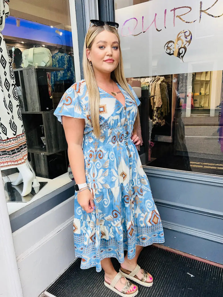 Demi Aztec Midi Dress PALE BLUE