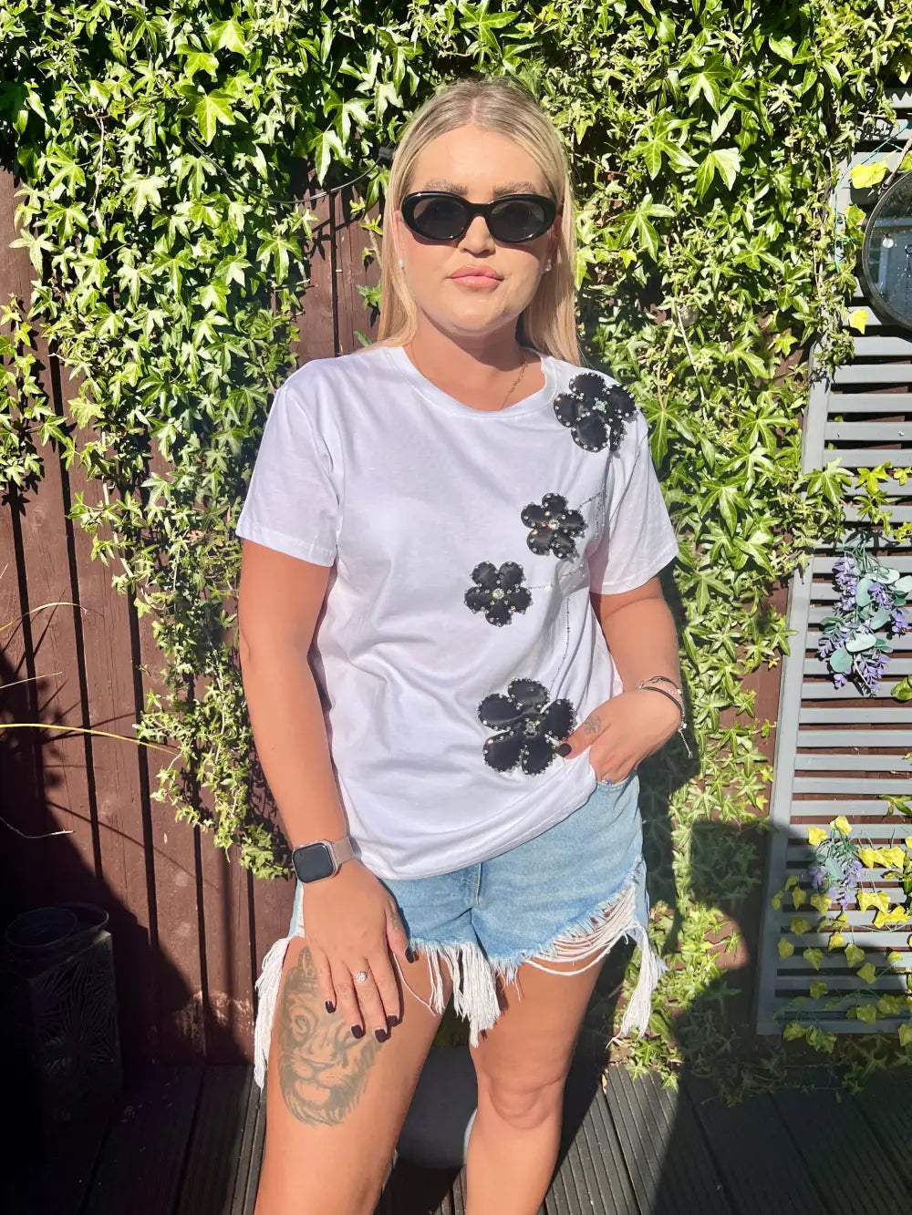 Diamante Black Flower TShirt