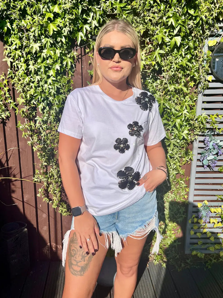 Diamante Black Flower TShirt
