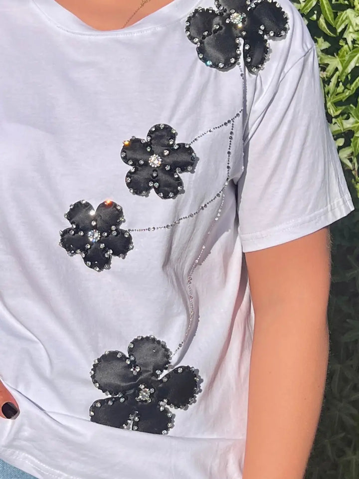 Diamante Black Flower TShirt