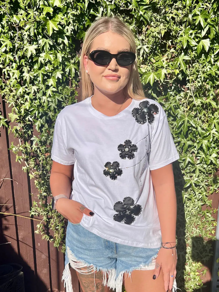 Diamante Black Flower TShirt
