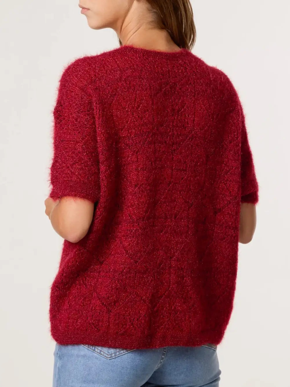 Dova 2 Button Fluffy Cardigan CLARET