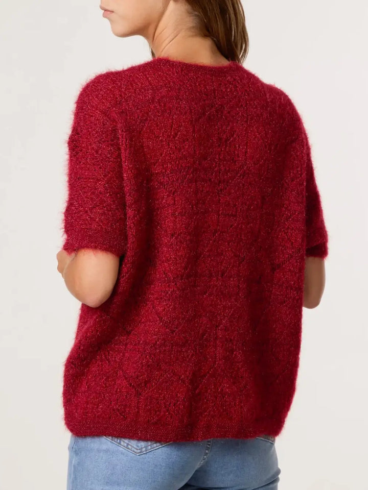 Dova 2 Button Fluffy Cardigan CLARET