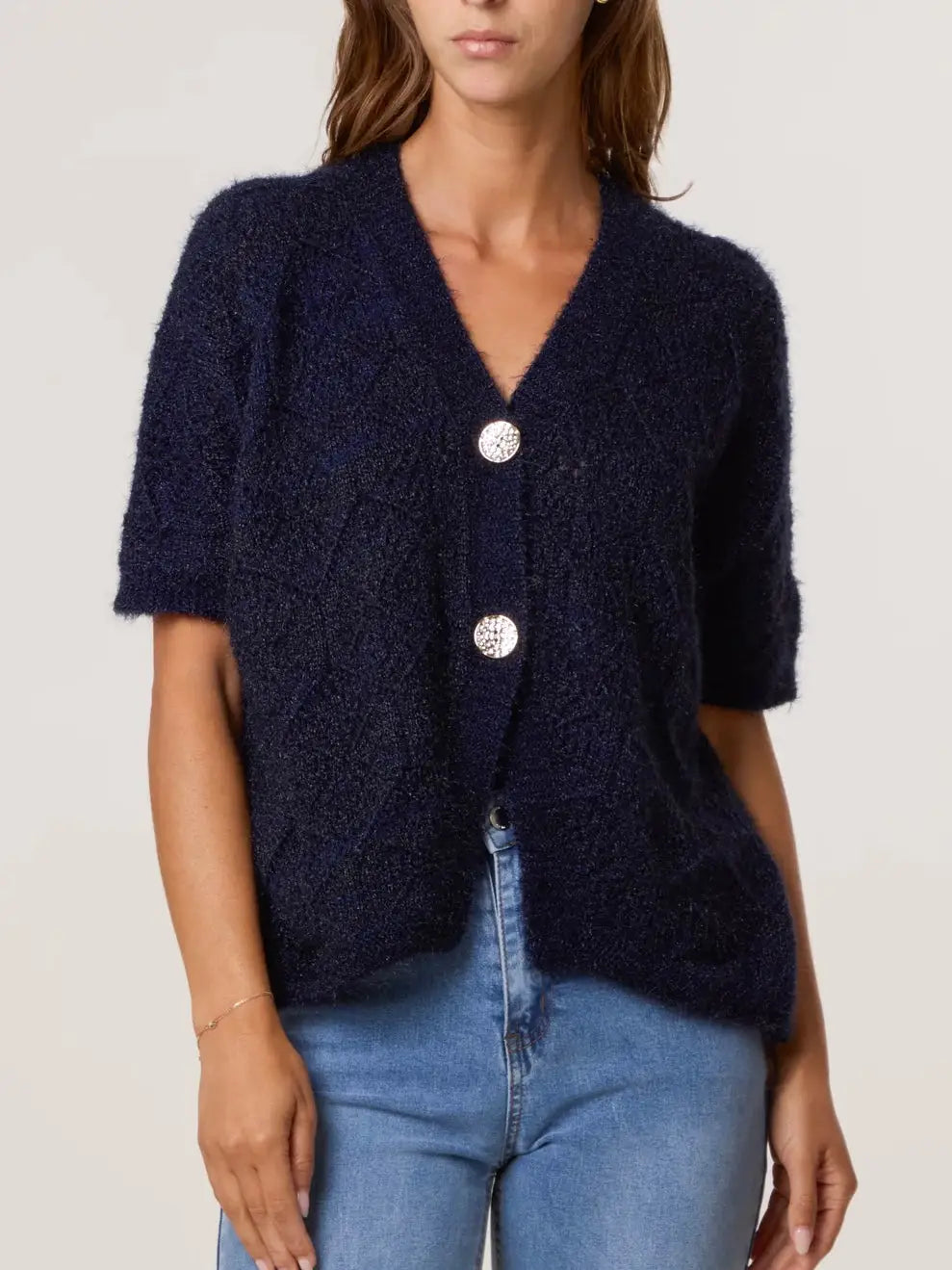 Dova 2 Button Fluffy Cardigan NAVY