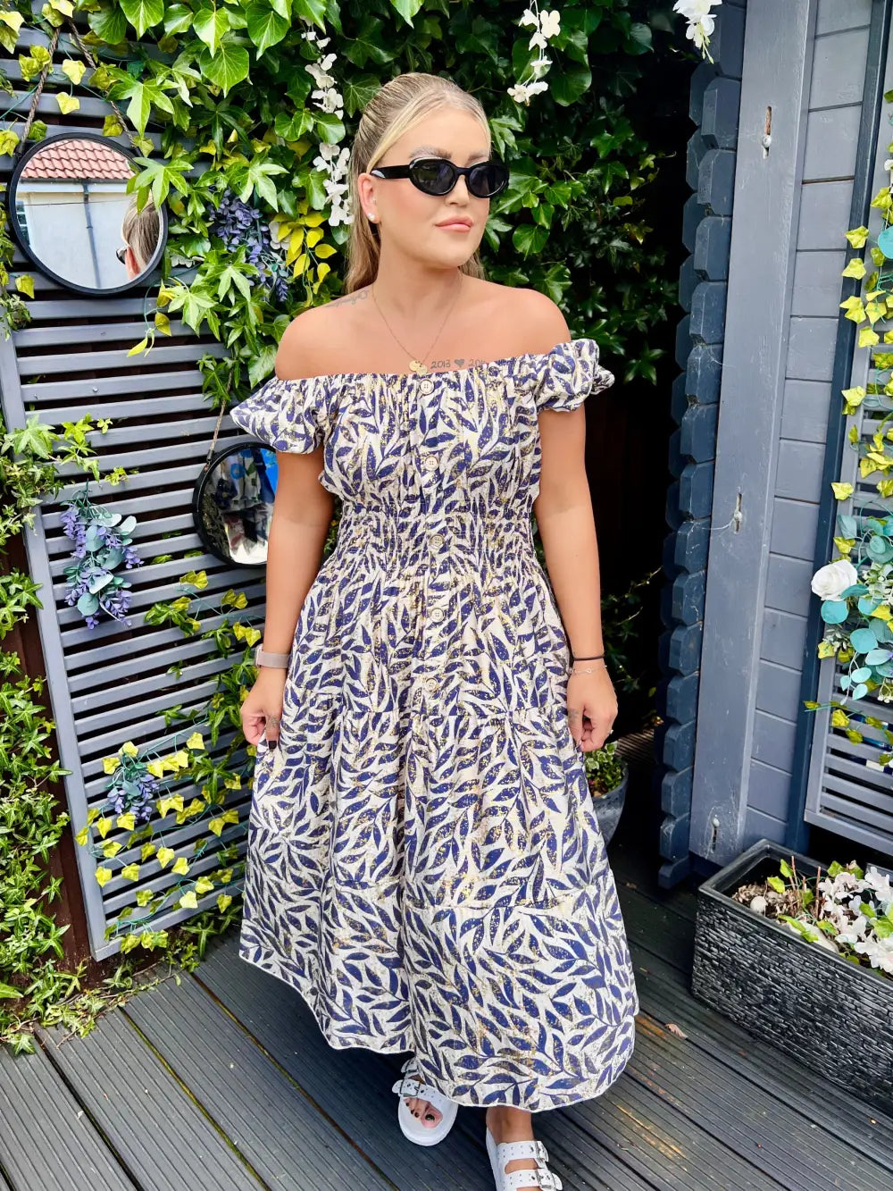 Eden Gold Foil Midi Dress ROYAL