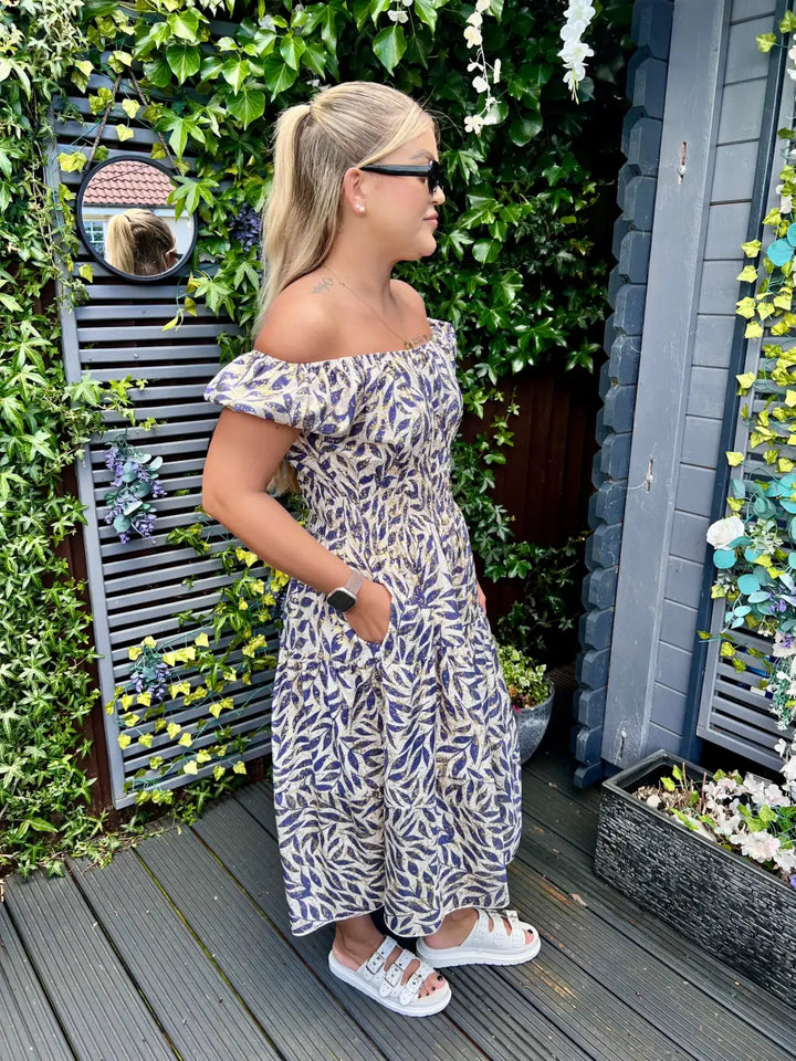 Eden Gold Foil Midi Dress ROYAL