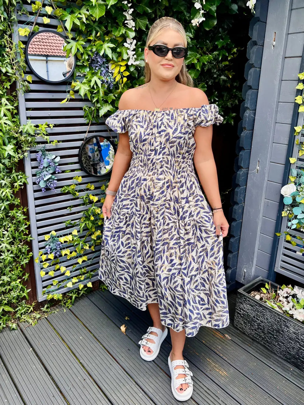 Eden Gold Foil Midi Dress ROYAL