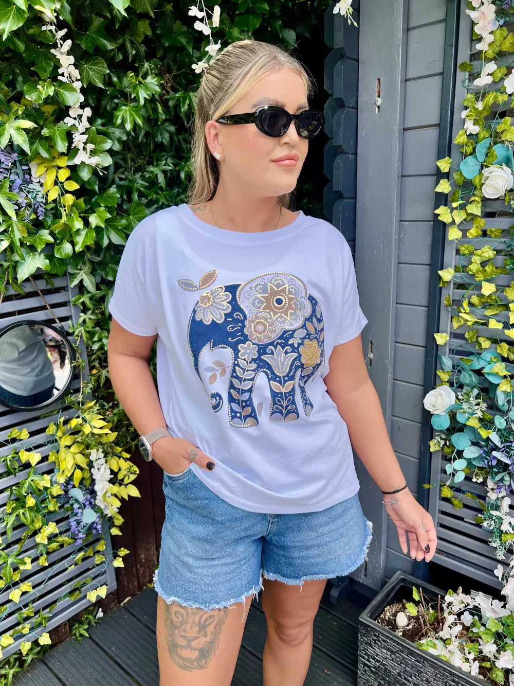 Elephant Embellished TShirt BLUE