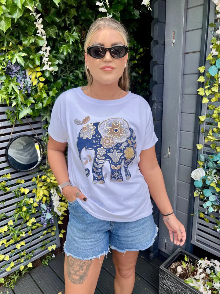 Elephant Embellished TShirt BLUE