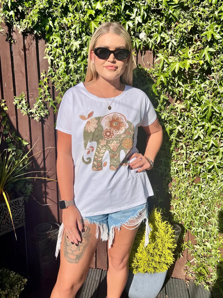 Elephant Embellished TShirt KHAKI