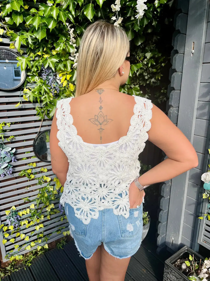 Emilie Sequin Crochet Vest CREAM