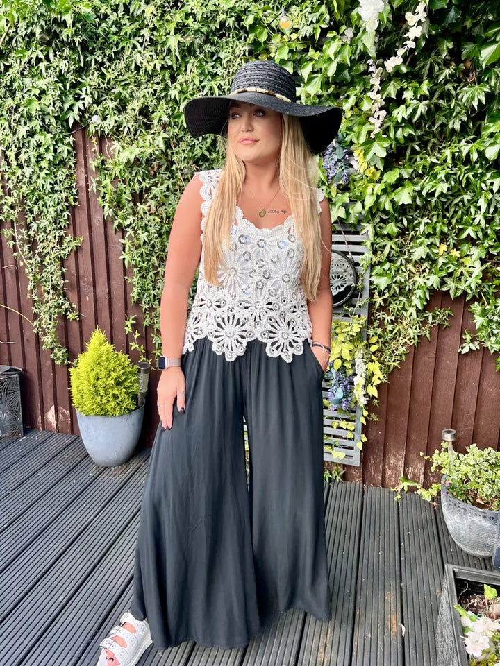 Emilie Sequin Crochet Vest WHITE
