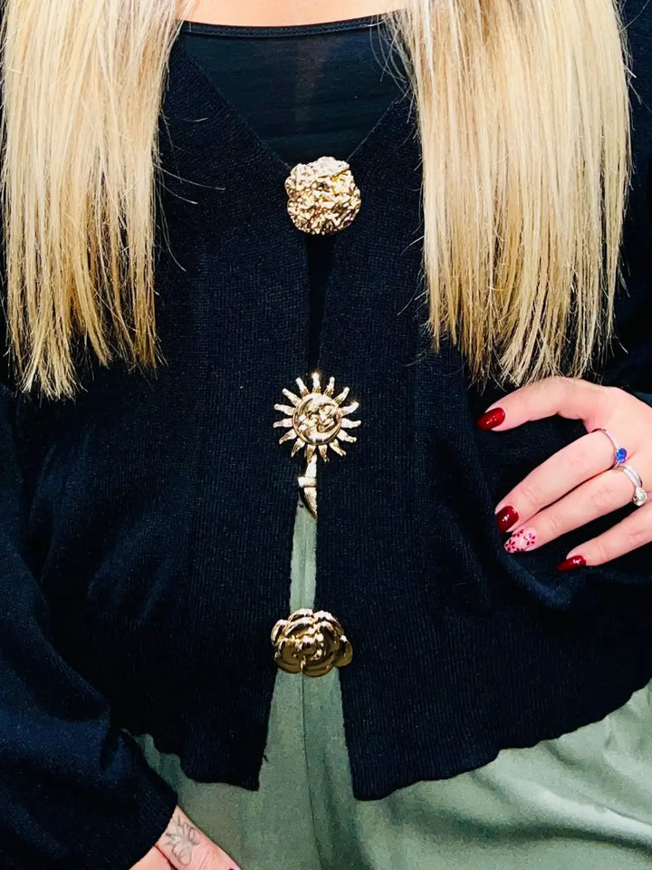 Estelle Gold Brooch Cardigan BLACK