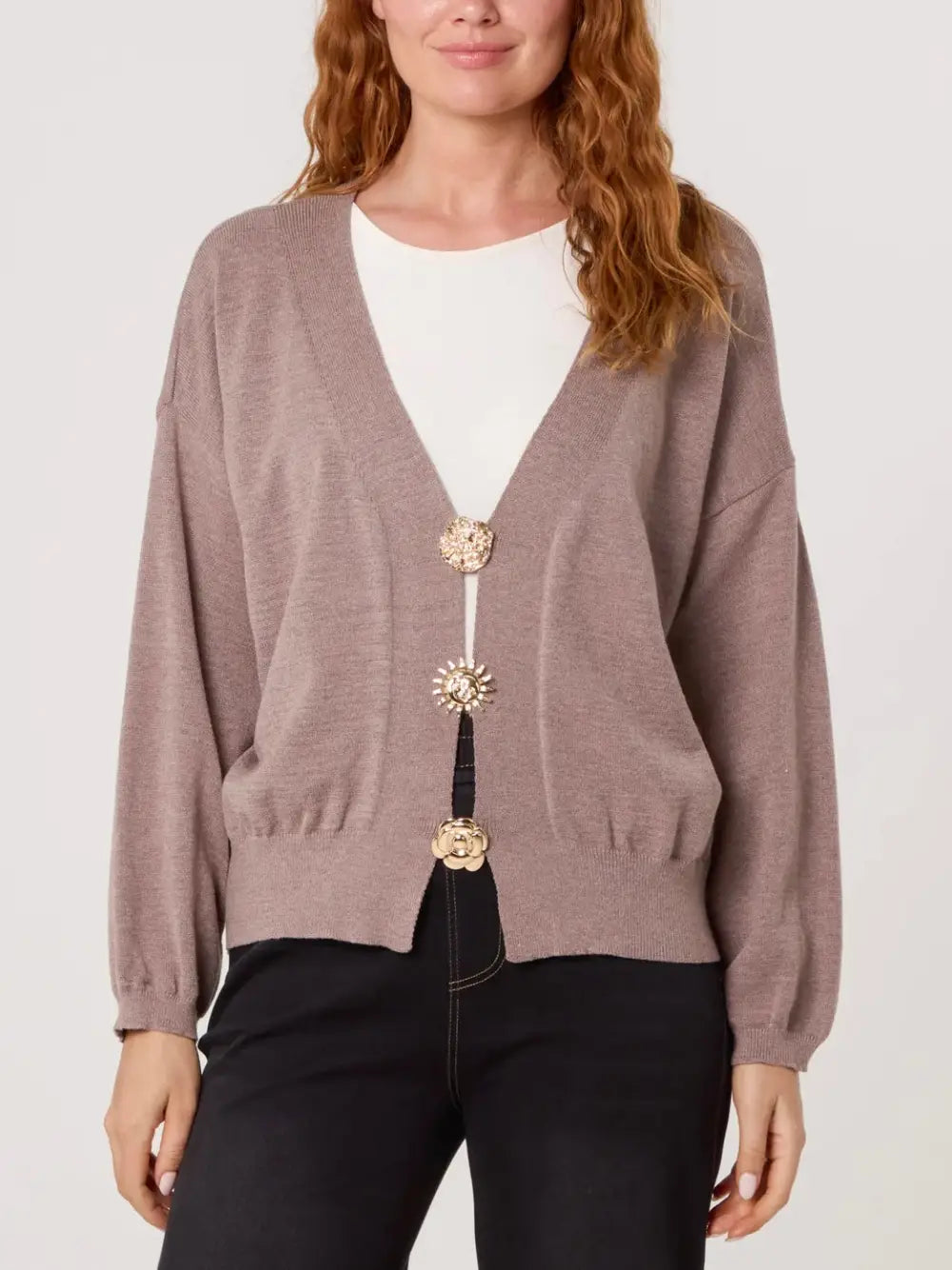 Estelle Gold Brooch Cardigan MOCHA
