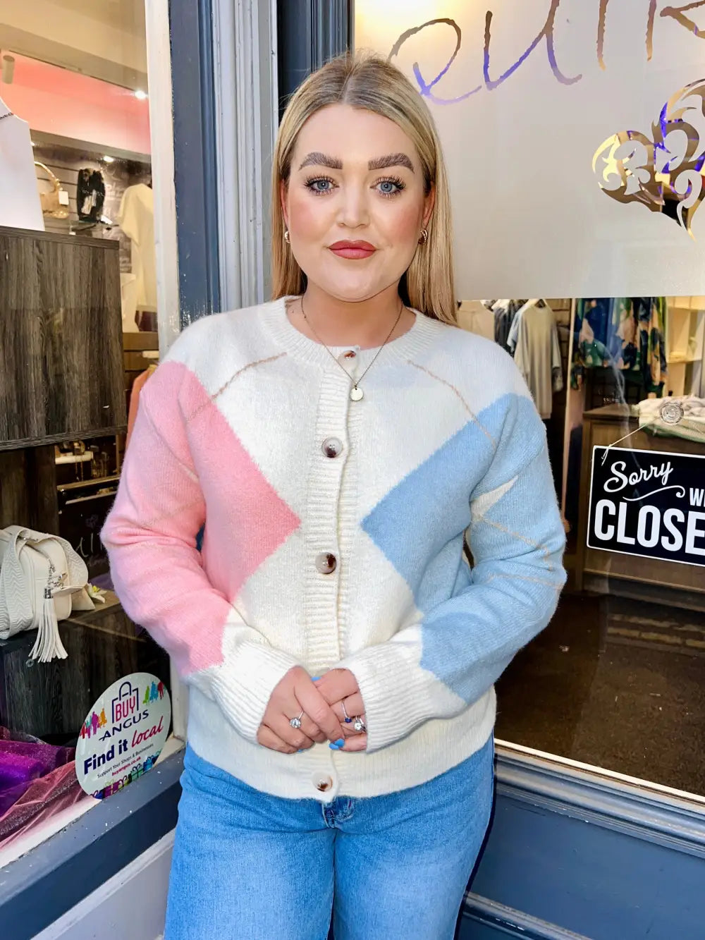 Etta Argyle Print Cardigan CREAM - Knitwear