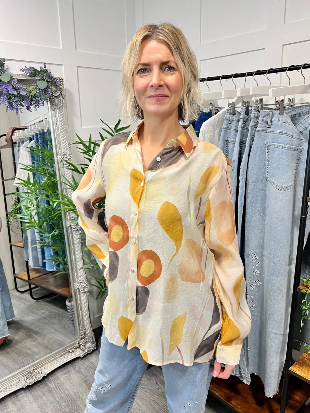 Everley Floral Design Blouse MUSTARD