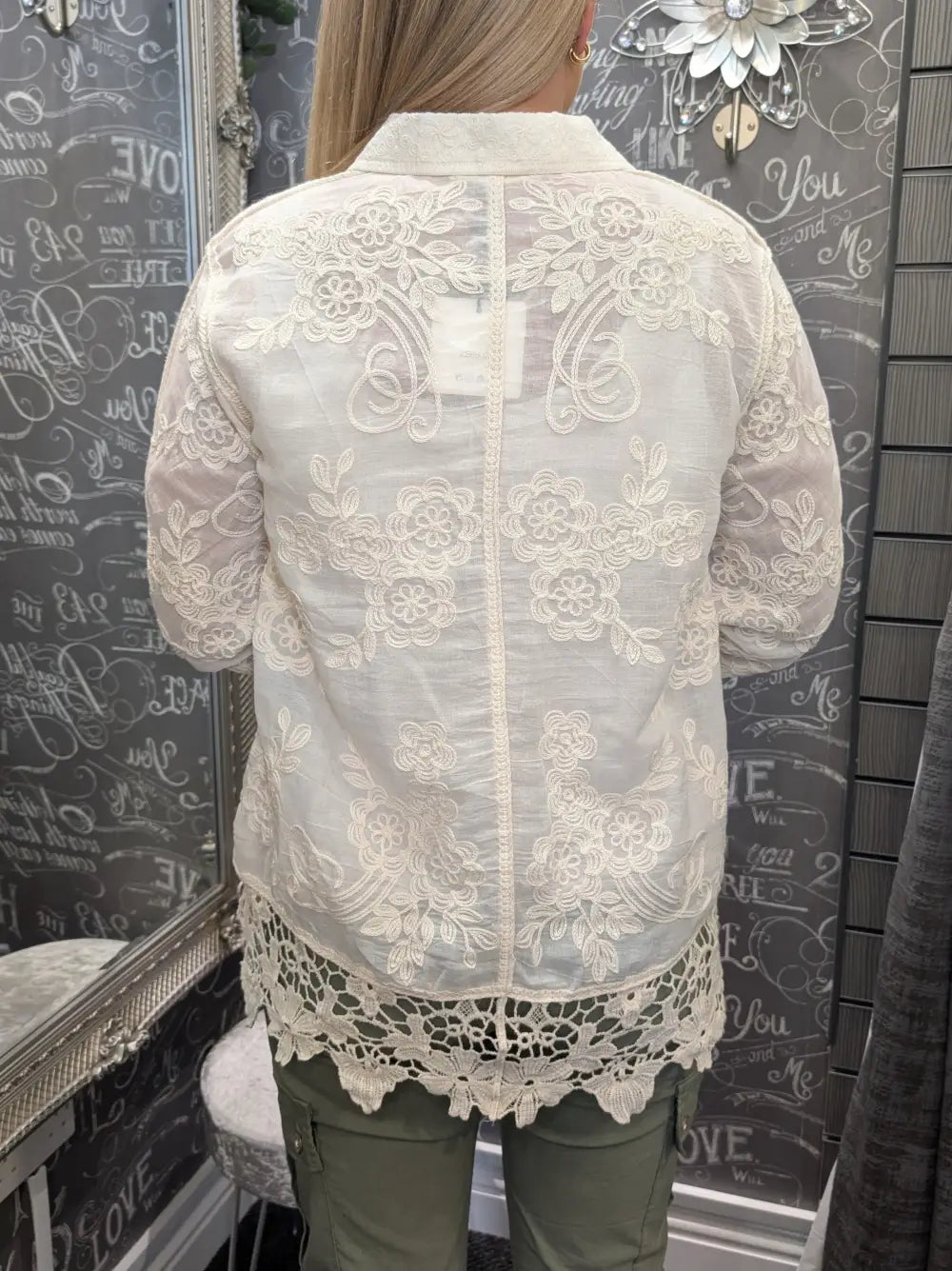 Fallon Embroidered Blouse With Crochet Hem CREAM