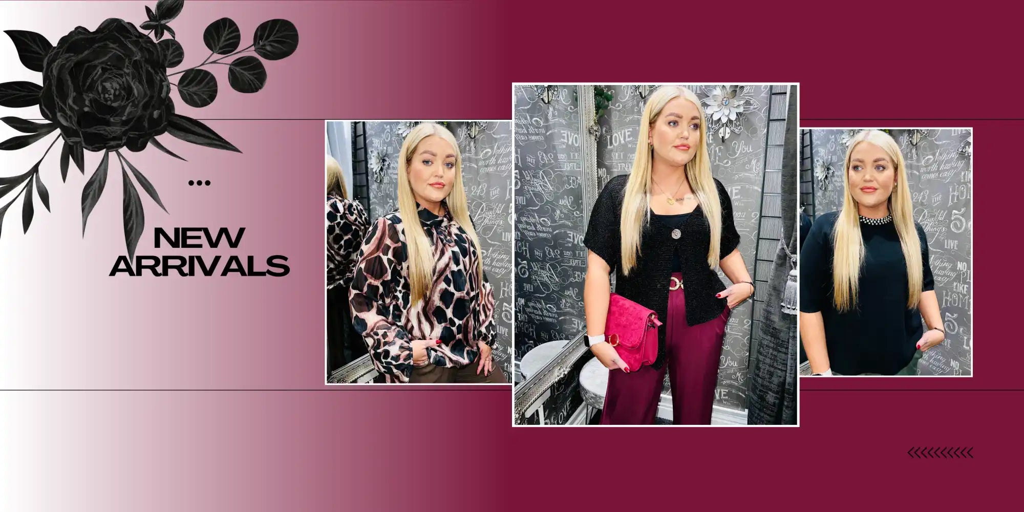 Fashion advertisement for women’s clothing.