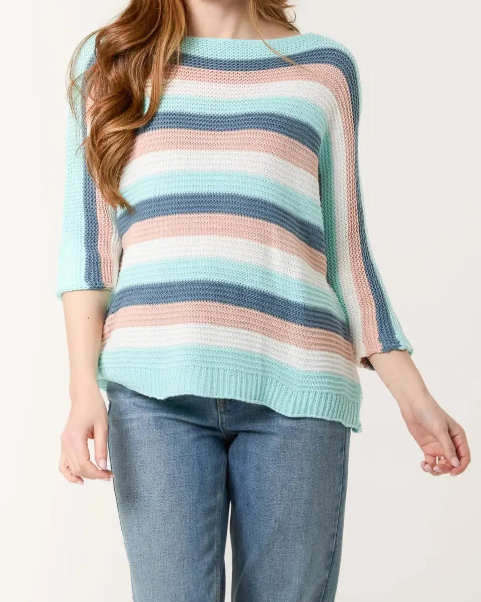 Felicity Striped 3/4 Sleeve Jumper MINT