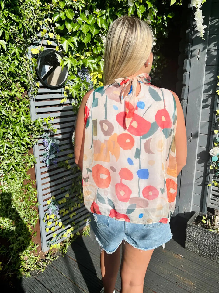Fleur Halterneck Chiffon Blouse ORANGE