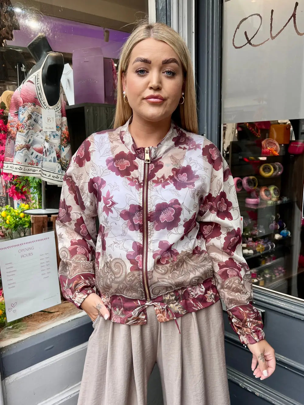 Floral Paisley Print Bomber Jacket WINE