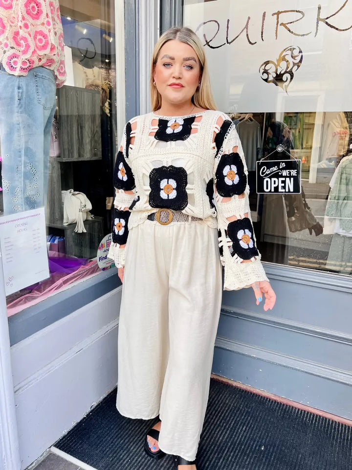 Flower Power Crochet Top BLACK - Knitwear