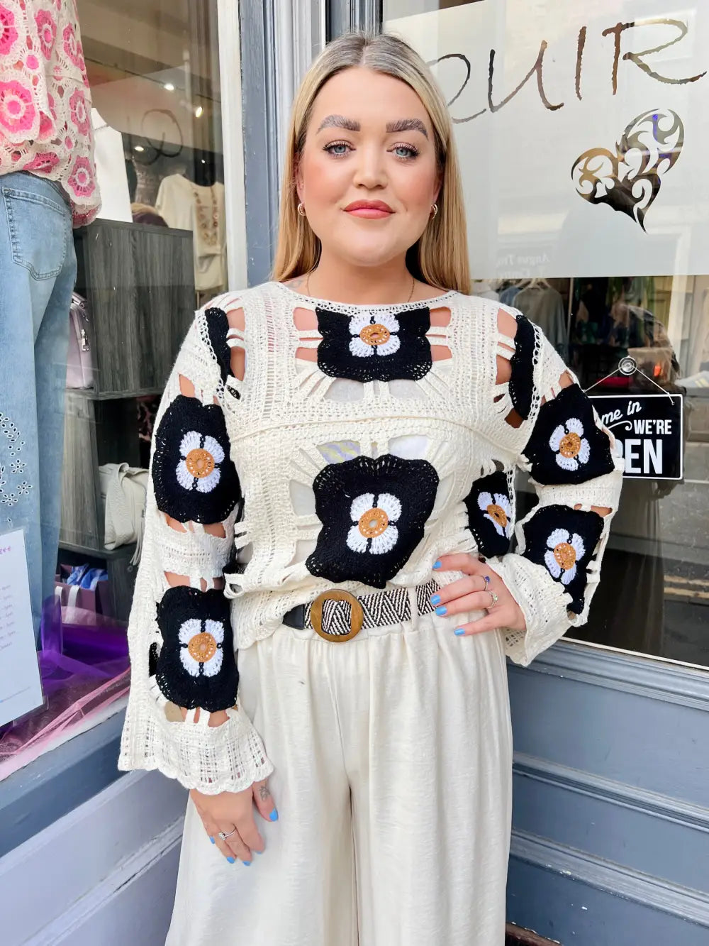 Flower Power Crochet Top BLACK - Knitwear