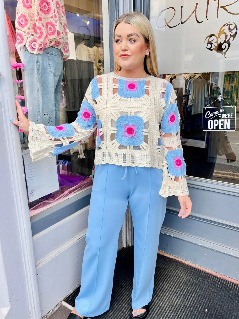 Flower Power Crochet Top BLUE