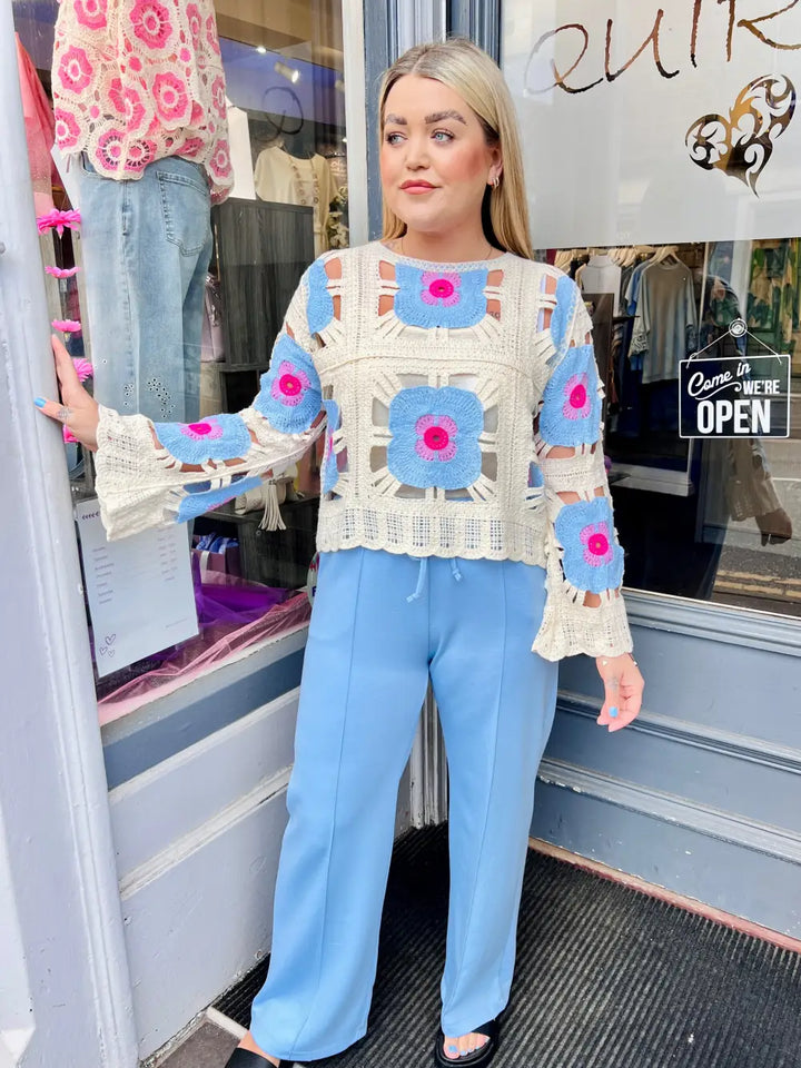 Flower Power Crochet Top BLUE