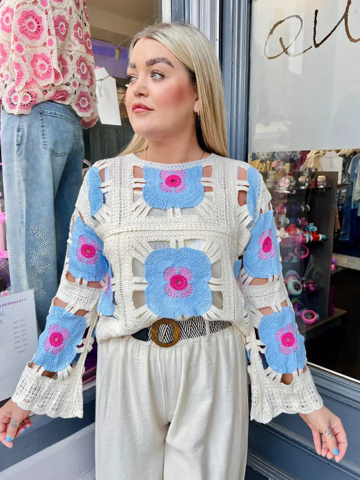 Flower Power Crochet Top BLUE