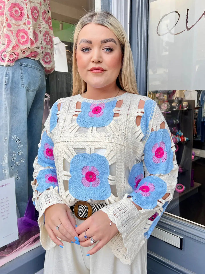 Flower Power Crochet Top BLUE