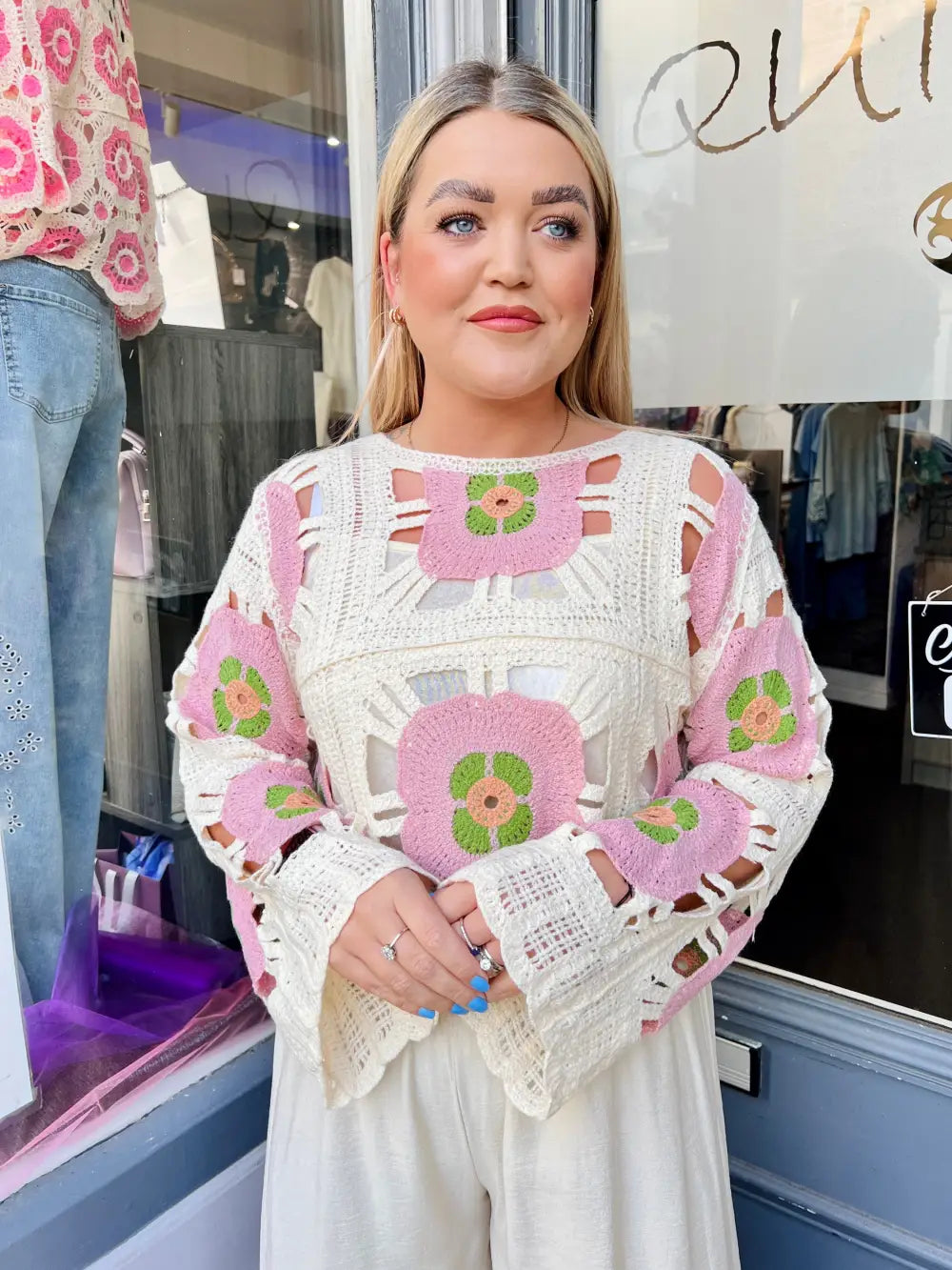 Flower Power Crochet Top DUSKY PINK - Knitwear