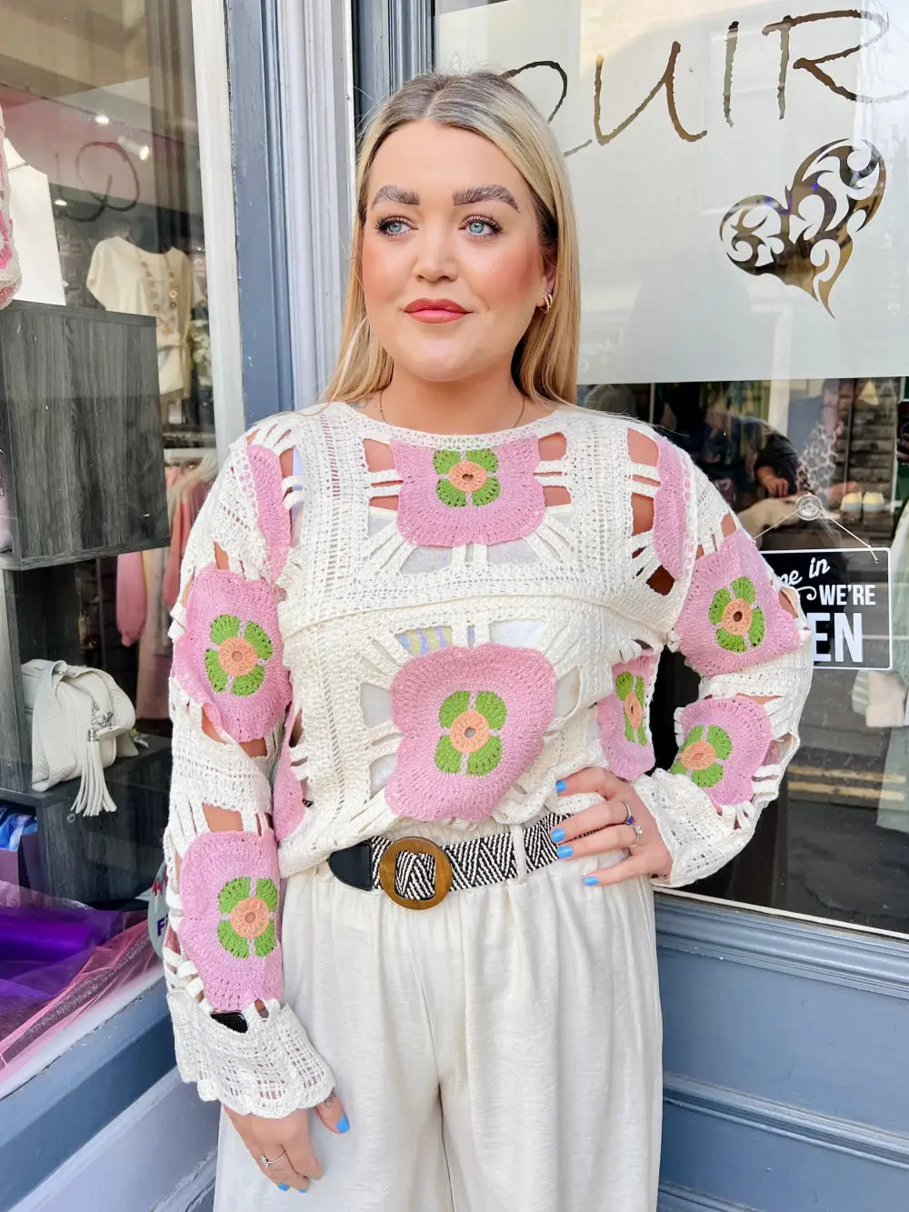 Flower Power Crochet Top DUSKY PINK - Knitwear