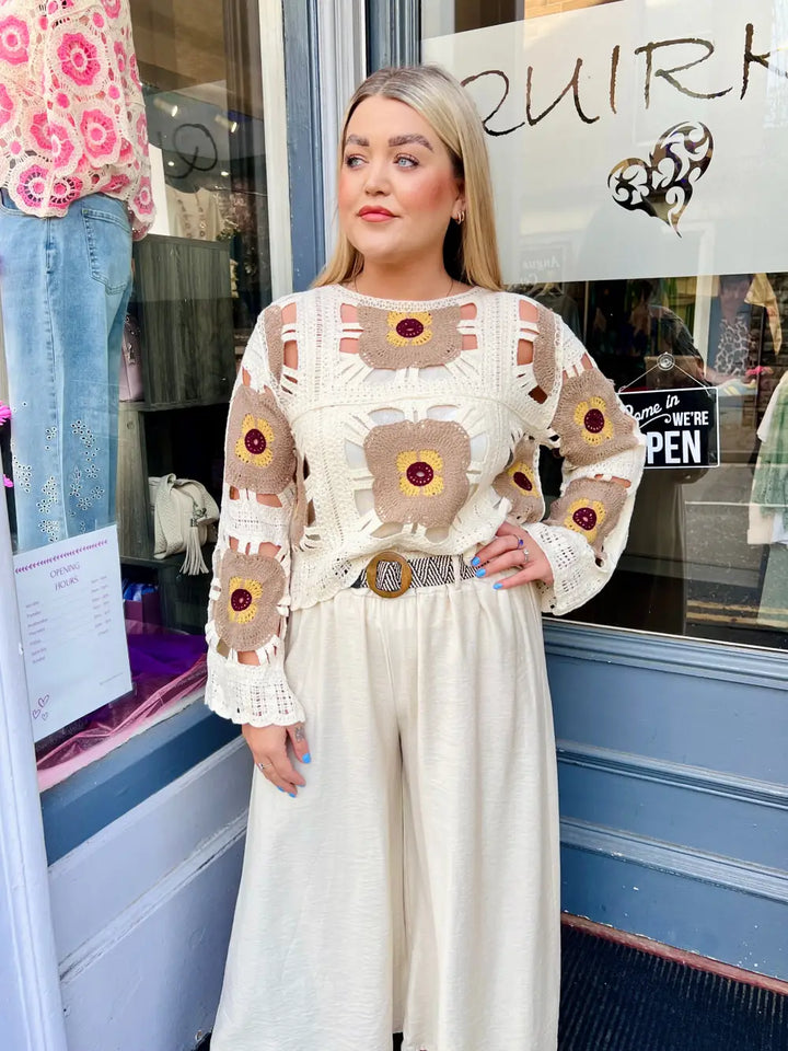 Flower Power Crochet Top MOCHA - Knitwear