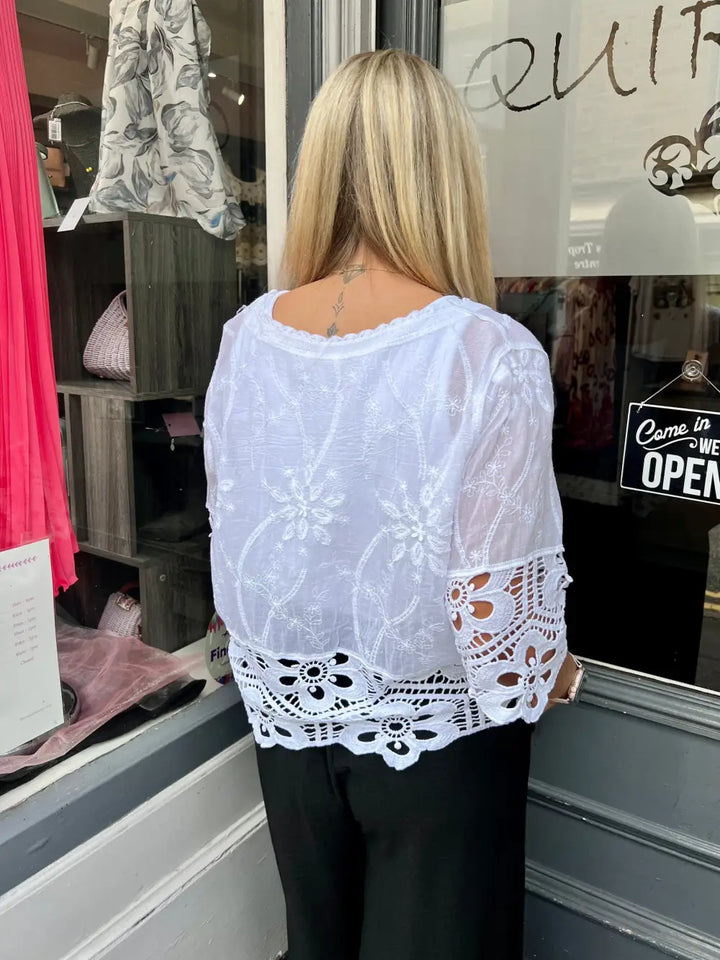 Freya Crochet Blouse WHITE