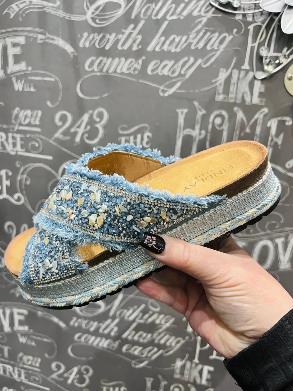 Gloria Embellished Crossover Sandals DENIM