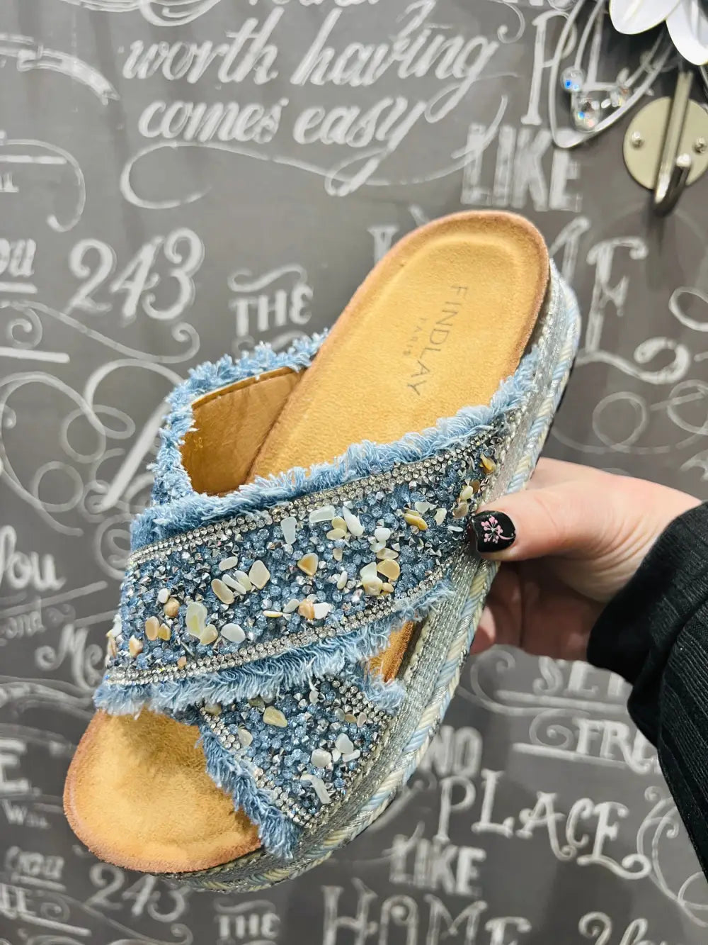 Gloria Embellished Crossover Sandals DENIM - size 3 (36)