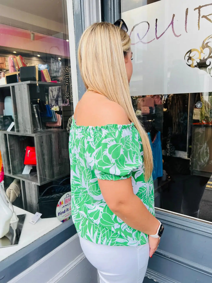 Grace Floral Bardot Top GREEN