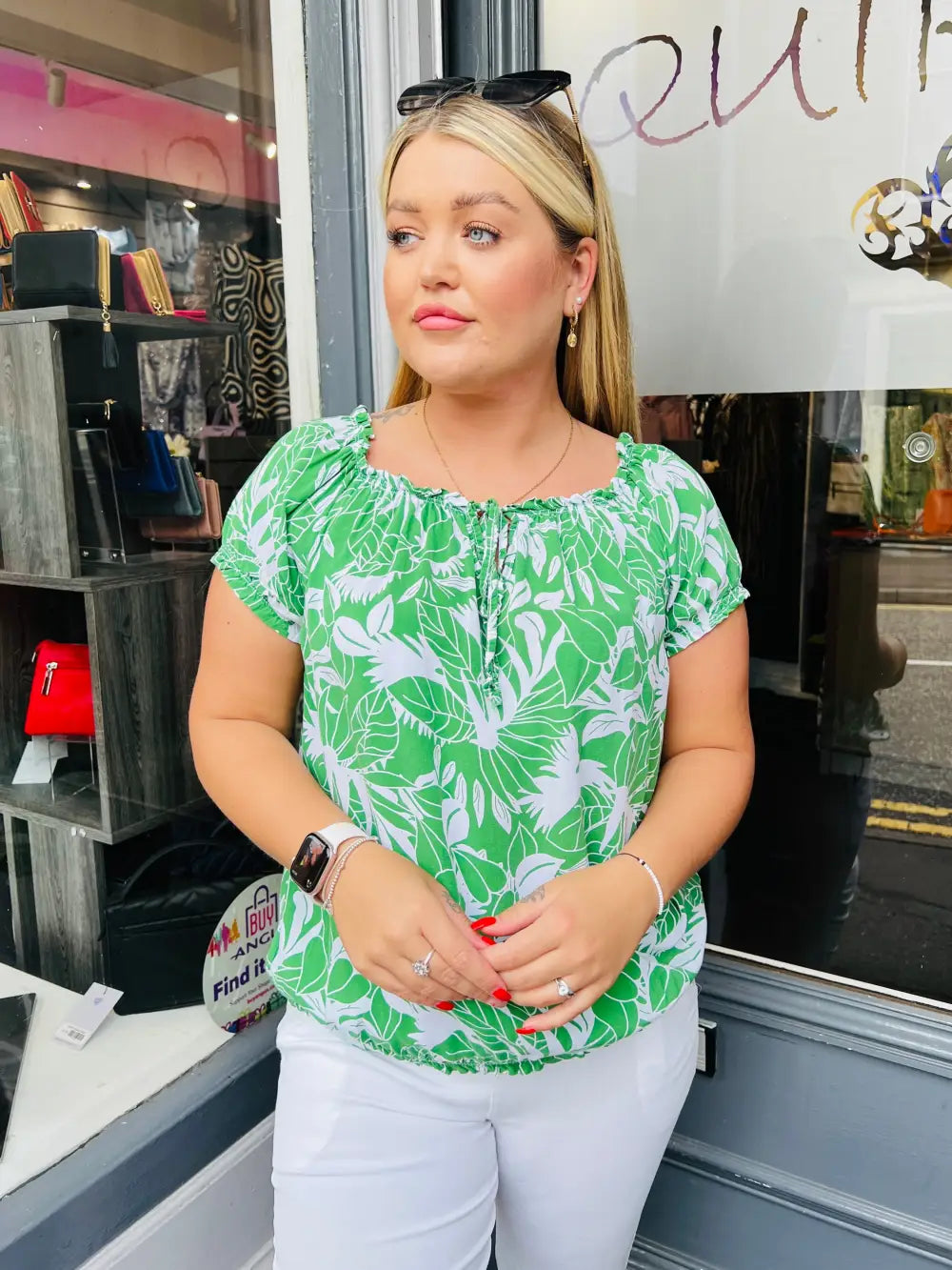 Grace Floral Bardot Top GREEN