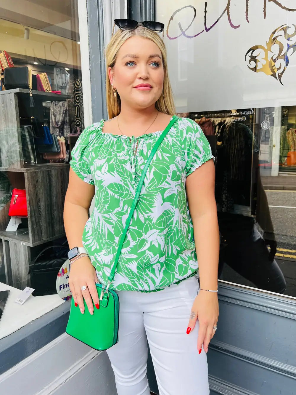 Grace Floral Bardot Top GREEN