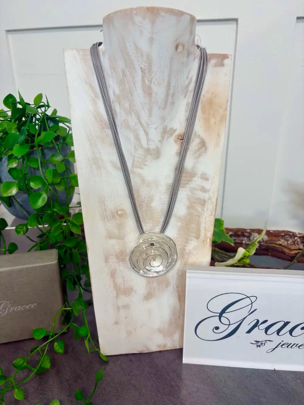 Gracee Spiral Disc Necklace SILVER