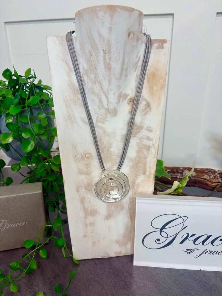 Gracee Spiral Disc Necklace SILVER