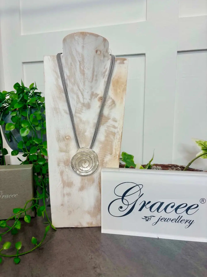 Gracee Spiral Disc Necklace SILVER
