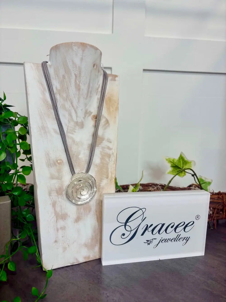 Gracee Spiral Disc Necklace SILVER