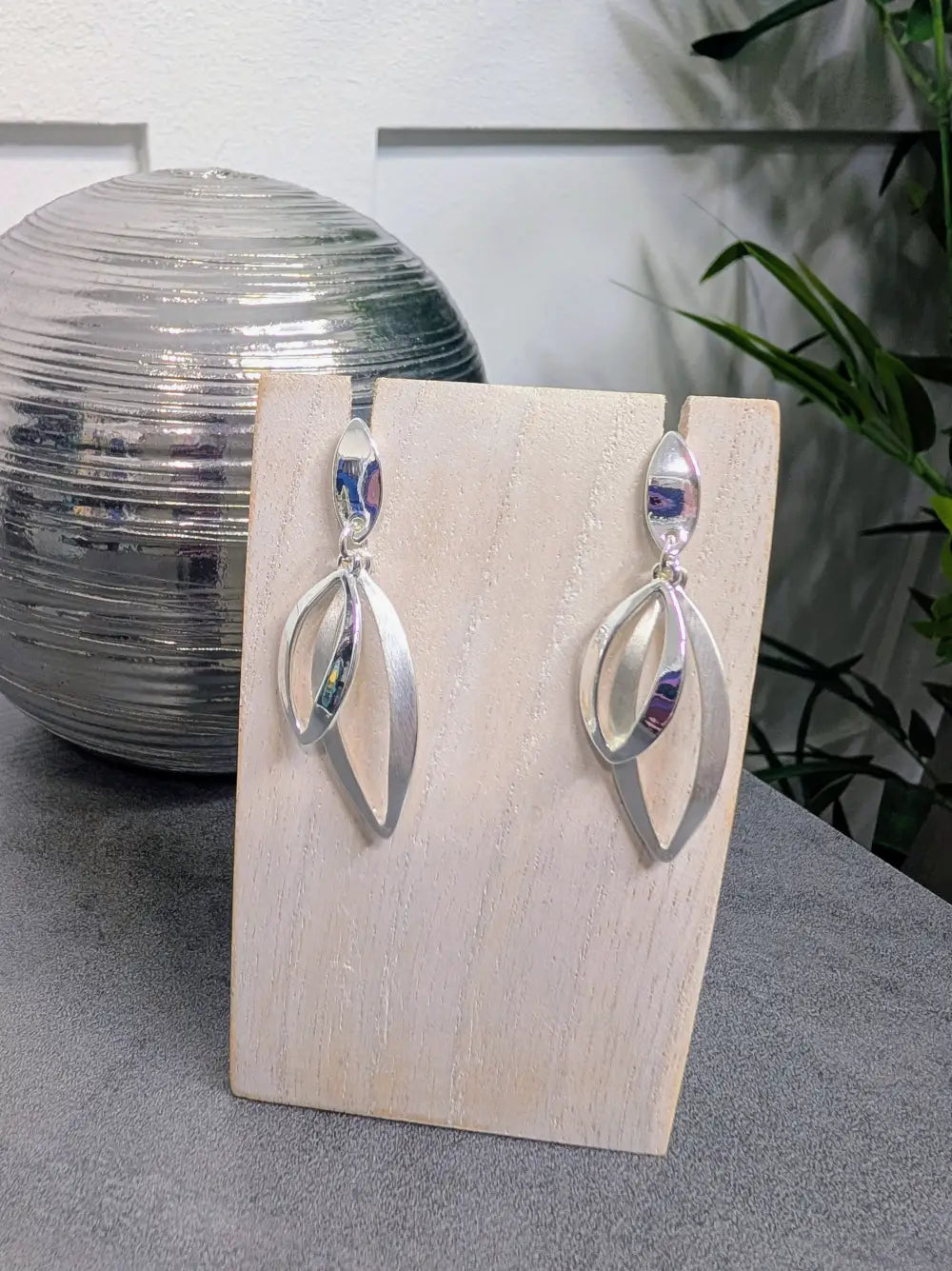 Gracee Two Tone Leaf Earrings Silver