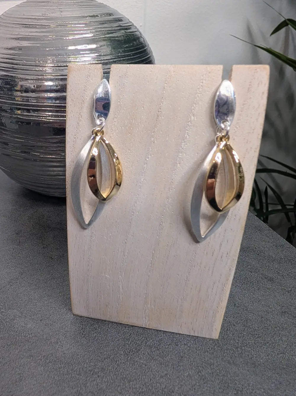 Gracee Two Tone Leaf Earrings Silver and Gold