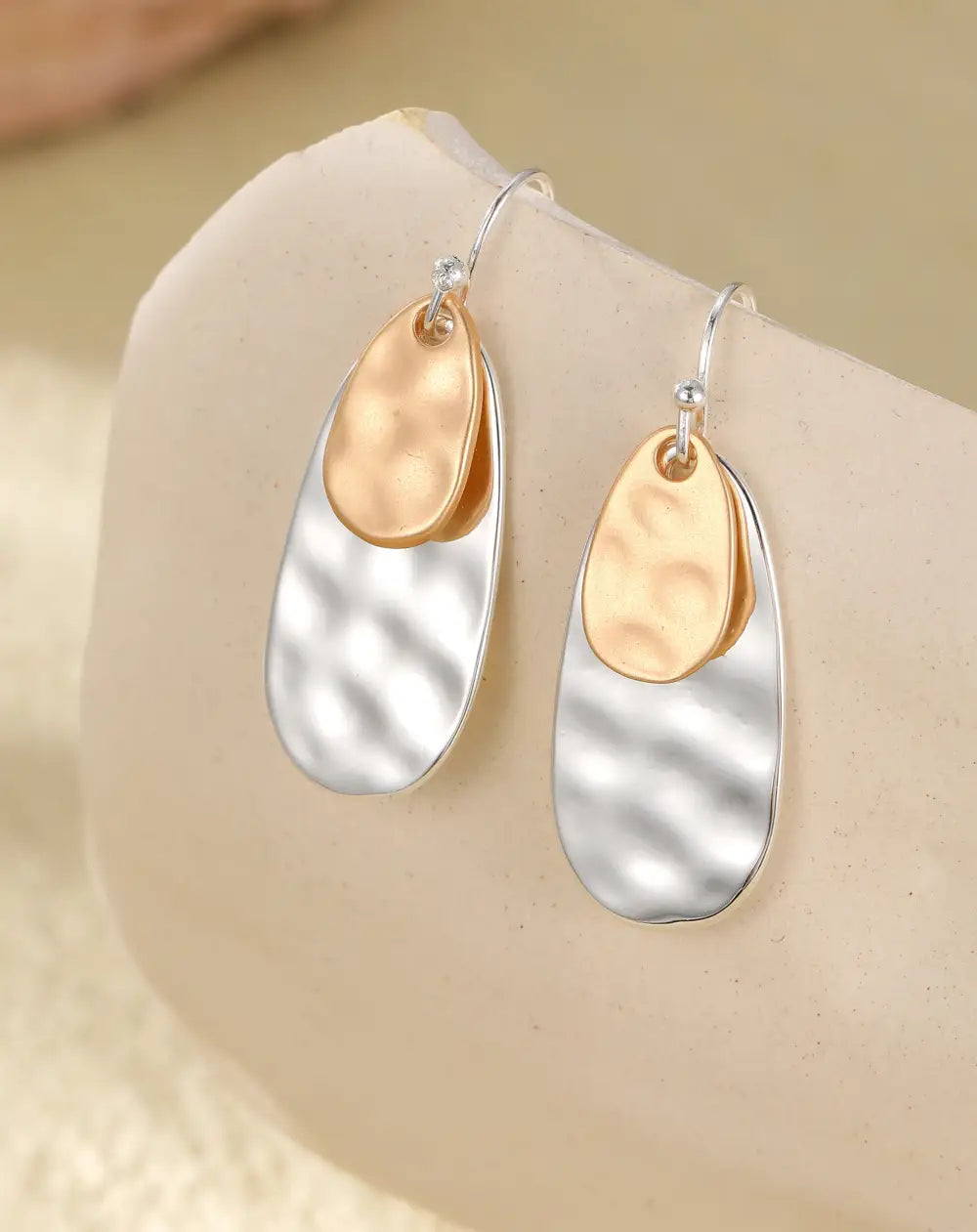 Gracee Two Tone Oval Drop Earrings Silver Rose - Jewellery