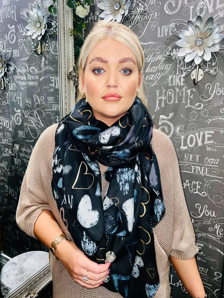 Graffiti Heart Print Scarf BLACK